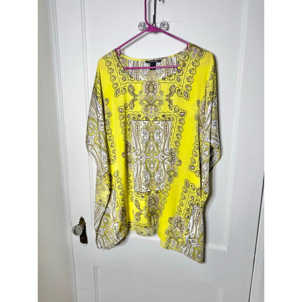Vintage Y2k Victoria's Secret Yellow Black Boho Hippie Flowy Kimono Top Medium